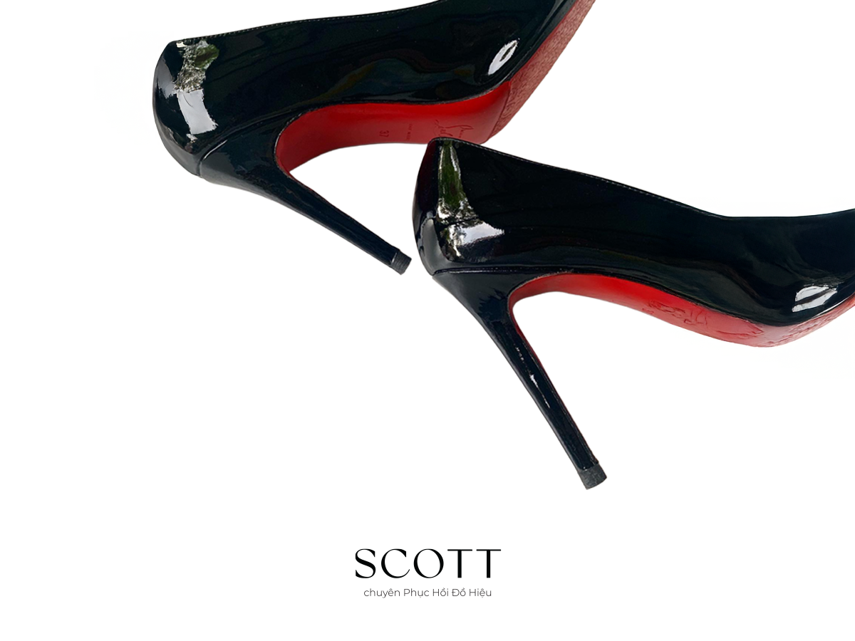 Gót giày YSL sau khi phục hồi tại SCOTT phục hồi gót giày cao gót YSL bị trầy xước – SCOTT phục hồi đồ hiệu